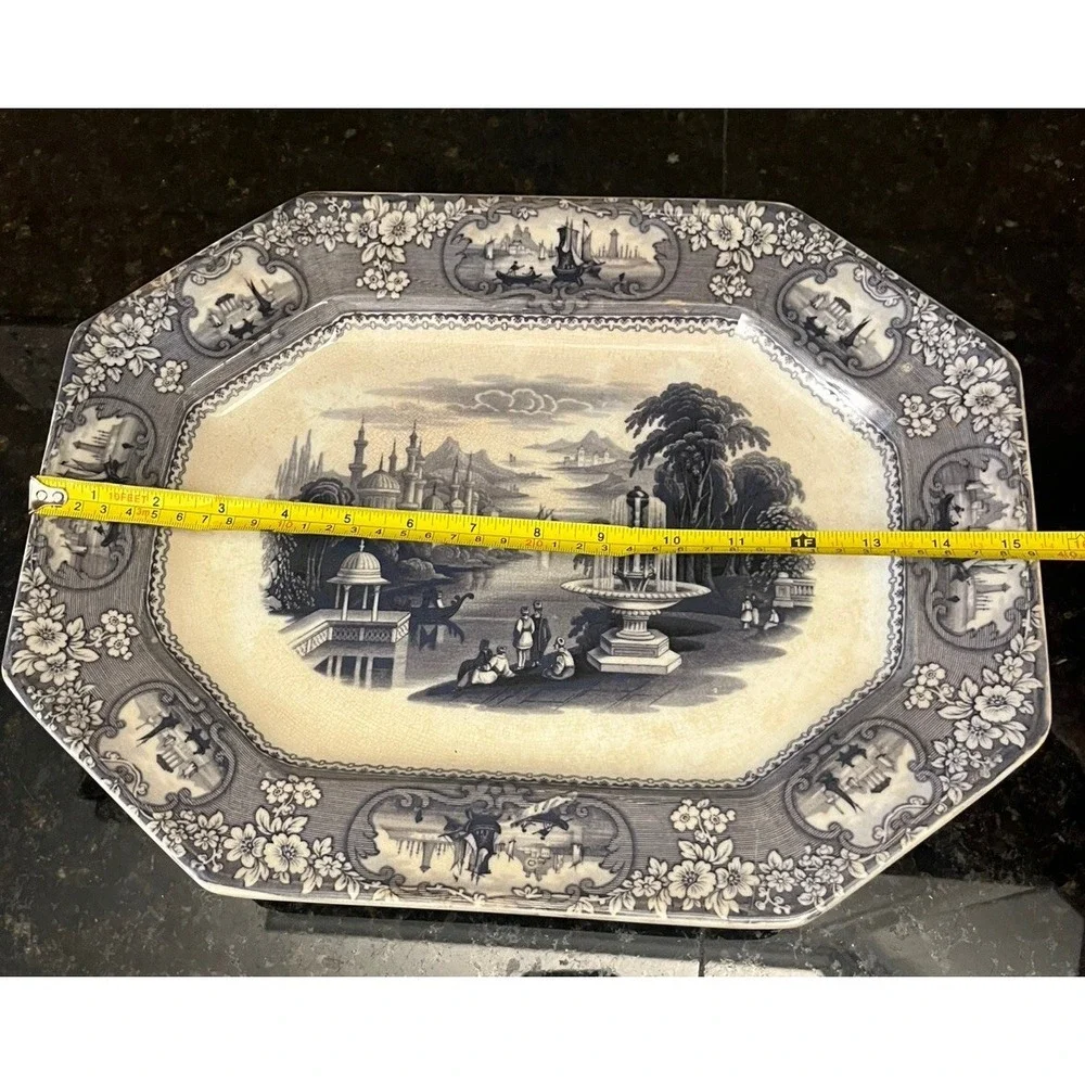 Antique 1840's Staffordshire J E & Co Medina Rare‎ Navy Blue Ironstone Platter